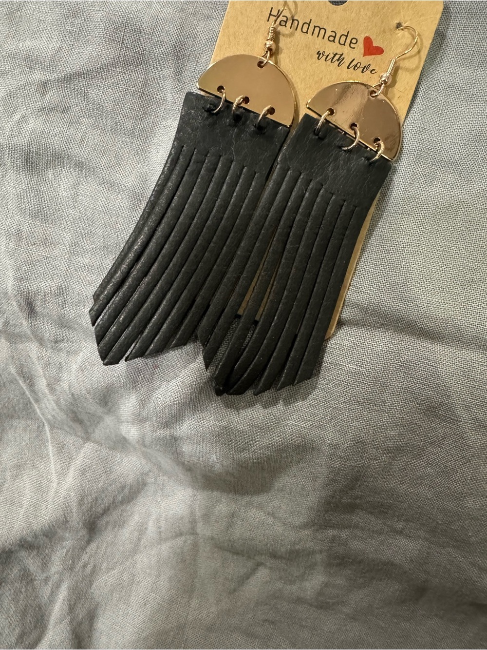 Handmade Black Fringe Earrings with Gold Accent